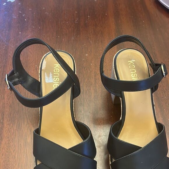 Kensie Carsyn black open toed cork platform heeled sandals Size 9 EUC - Picture 4 of 8
